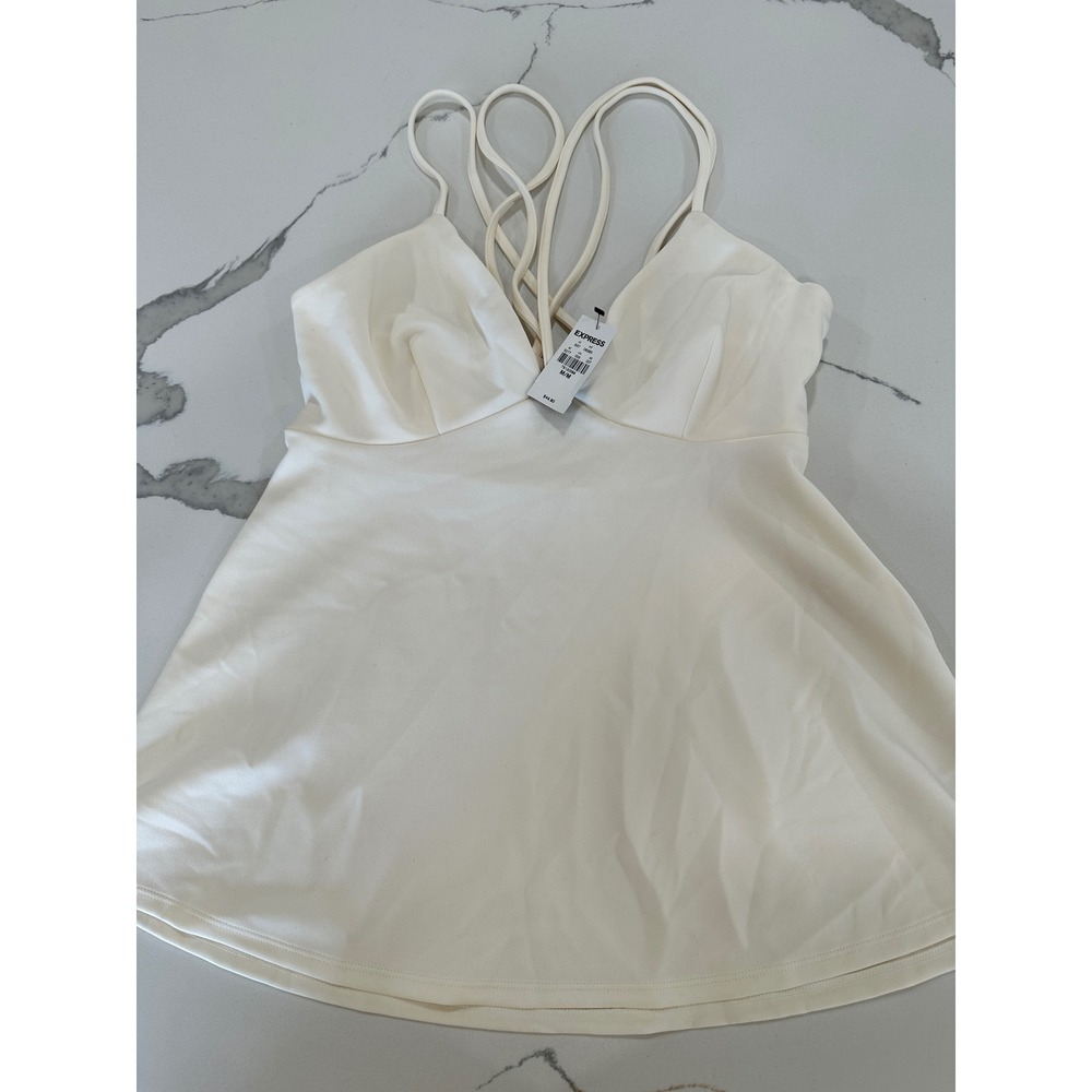 Express White Strappy Back V-Neck Cami Babydoll Top M NWT